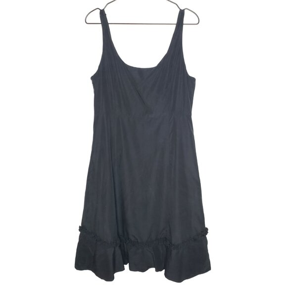 Odille Anthro Women's Sz 14  Black Silk Tank Dress, Removable Flowers (1512) - Picture 3 of 6